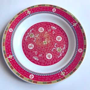 3/$15 Vintage Longevity Round Melamine 9 3/4” Plate White Red